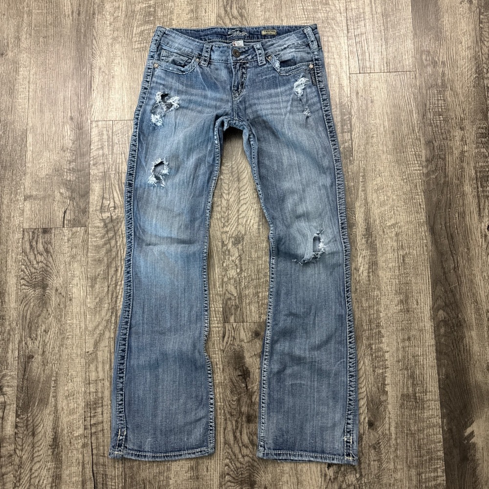 Silver Jeans Twisted Bootcut Jeans Women's 28/33 Blue Distressed Denim